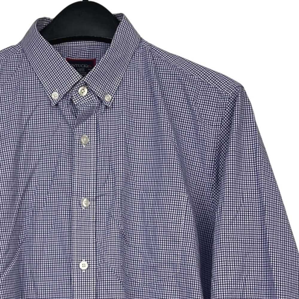 UNTUCKit Mens L Slim Fit 100% Cotton L/S‎ Button Down Shirt Blue Gingham Check